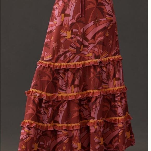 FARM Rio Tiered pink maxi skirt size M pink boho festival hippie concert wedding - Picture 6 of 6